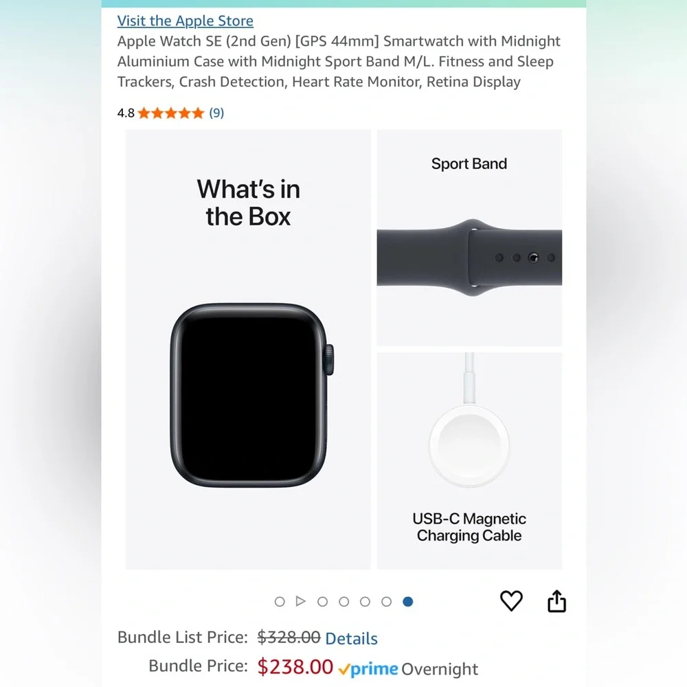 Apple Watch SE Space Gray 44MM w/S/M and M/L Apple band in black
